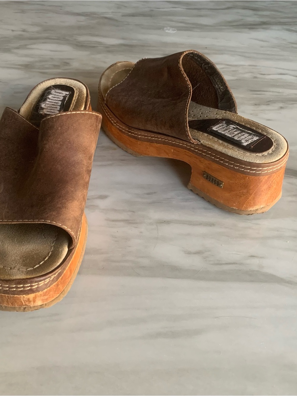 BONGO Brown Leather Platform Clogs